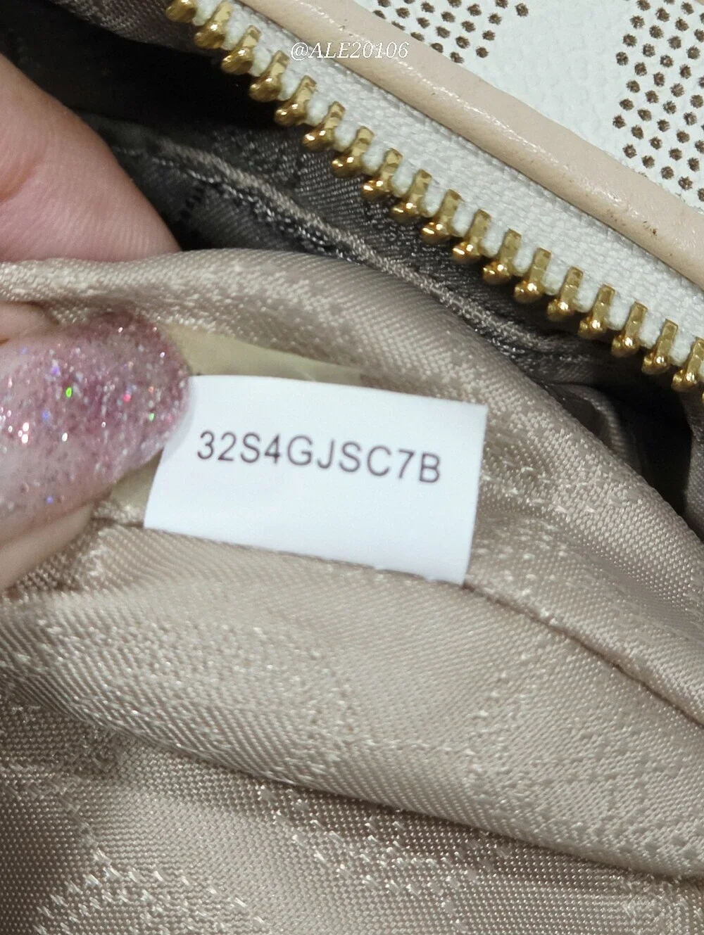 Michael Kors Beige Cream MK Monogram Crossbody Bag Gold Chain Purse